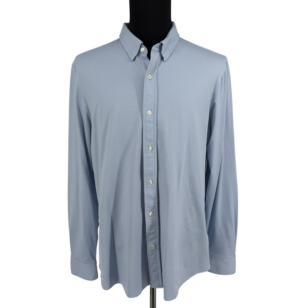 Rhone Mens XL Light Blue Gingham Check Long Sleeve Button Down Shirt